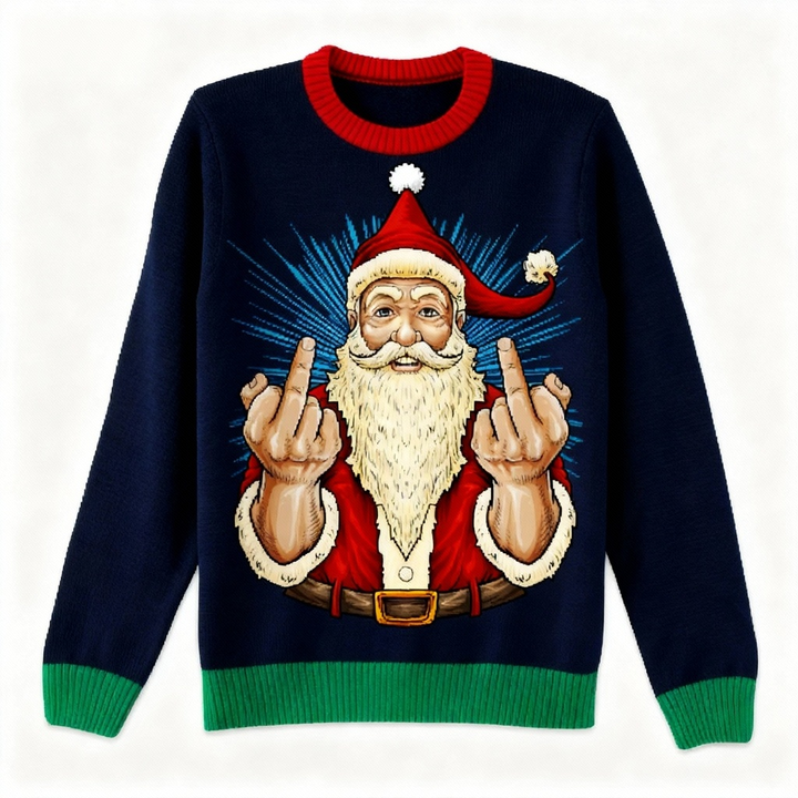Drune | Festlich & Furchtlos: Lustiger Weihnachtsmann Druck Weihnachts-Pullover