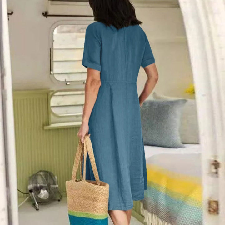 Drune | Lockeres Kleid aus Baumwolle und Leinen mit hoher Taille