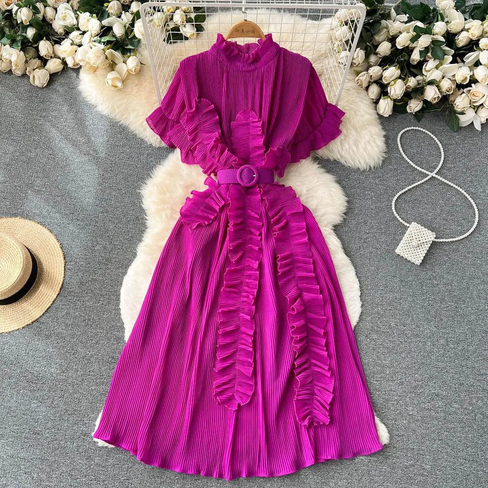 Drune | Langarm Maxikleid mit plissierten Volants
