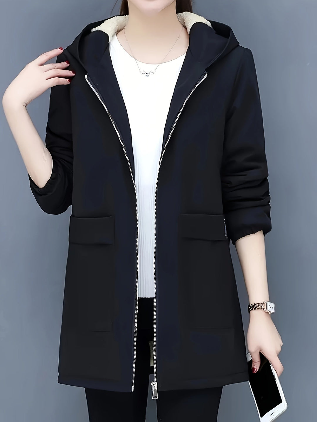 Drune | Stylische warme Fleece-Winterjacke mit Kapuze und Reißverschluss Ideal für Herbst/Winter