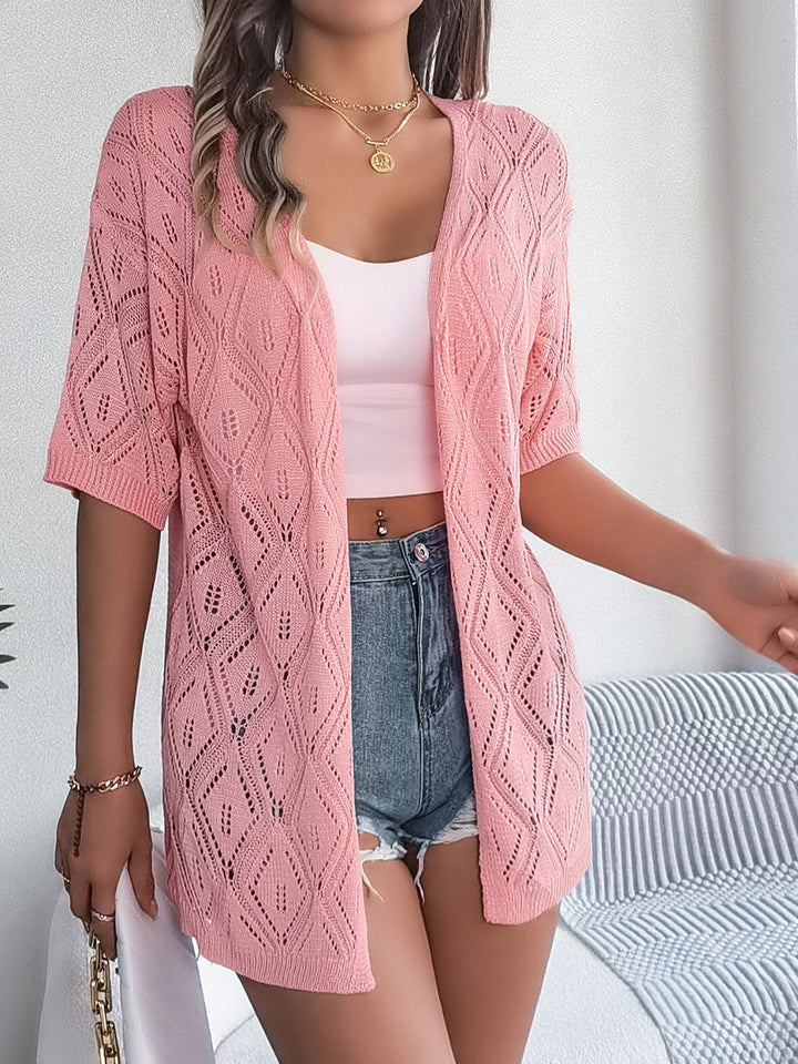 Drune | Durchbrochene Offene Front Halbarm-Cardigan