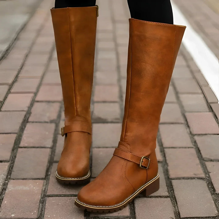 Drune | Schicke Herbst Lange Stiefel mit Metallverschluss für Frauen