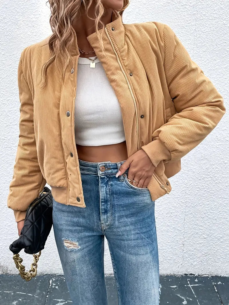 Drune | Cordjacke mit Reißverschluss und Knopfverschluss