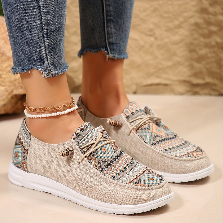Emily Ethnischer Stil Bedruckte Leinenschuhe für Frauen Drune