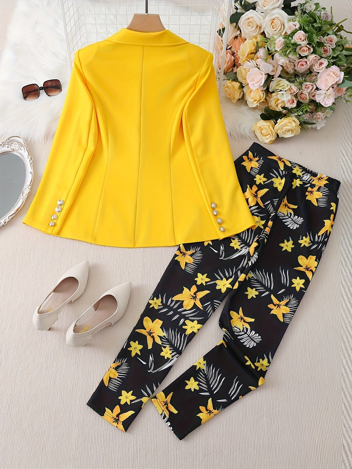 Drune | Blazer Und Blumenmuster Outfit Set Für Damen - Perfekt für Alltagskleidung