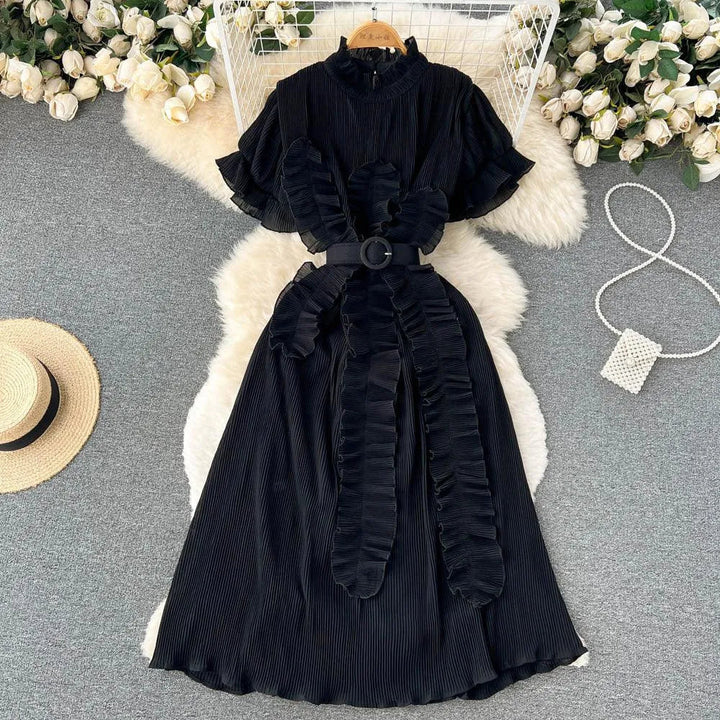 Drune | Langarm Maxikleid mit plissierten Volants