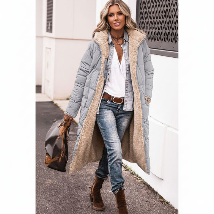 Drune | Langer Gepolsterter Mantel Lockere Passform Fleece Kragen Verborgene Verschluss