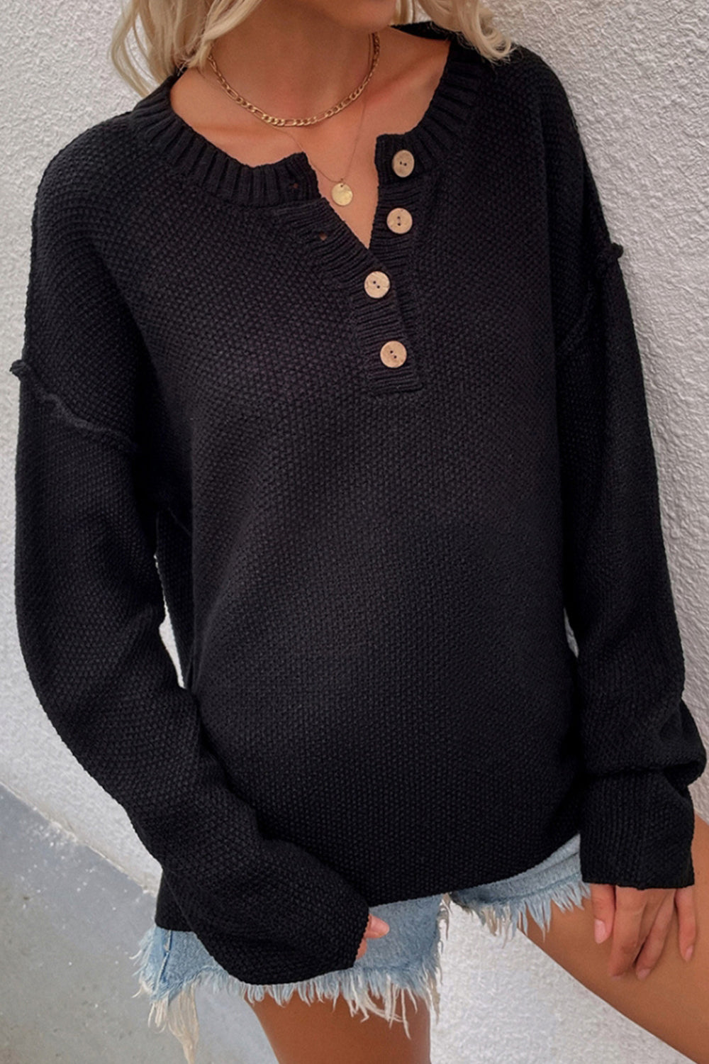 Drune Solid Color Übergrößen V-Ausschnitt Pullover