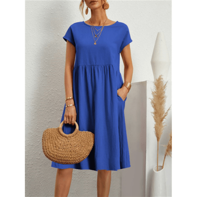 Drune | Baumwolle Leinen Kurzarm Midi Kleid