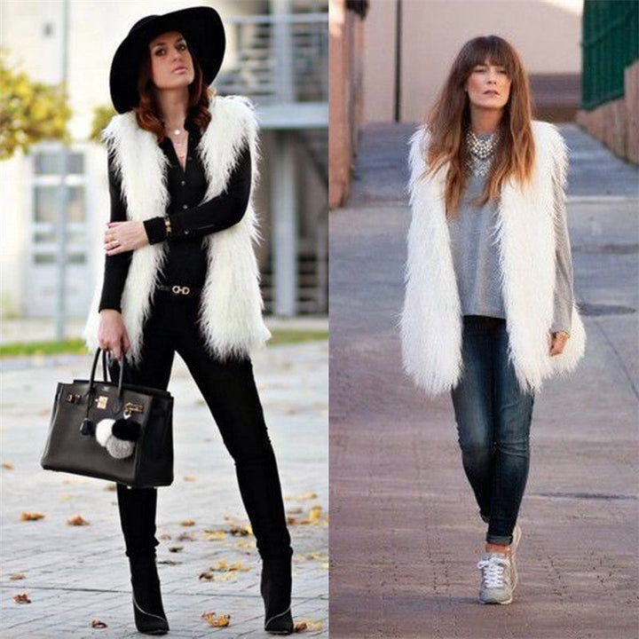 Damen Modische Kunstfell-Weste im trendigen Oversized-Schnitt Drune