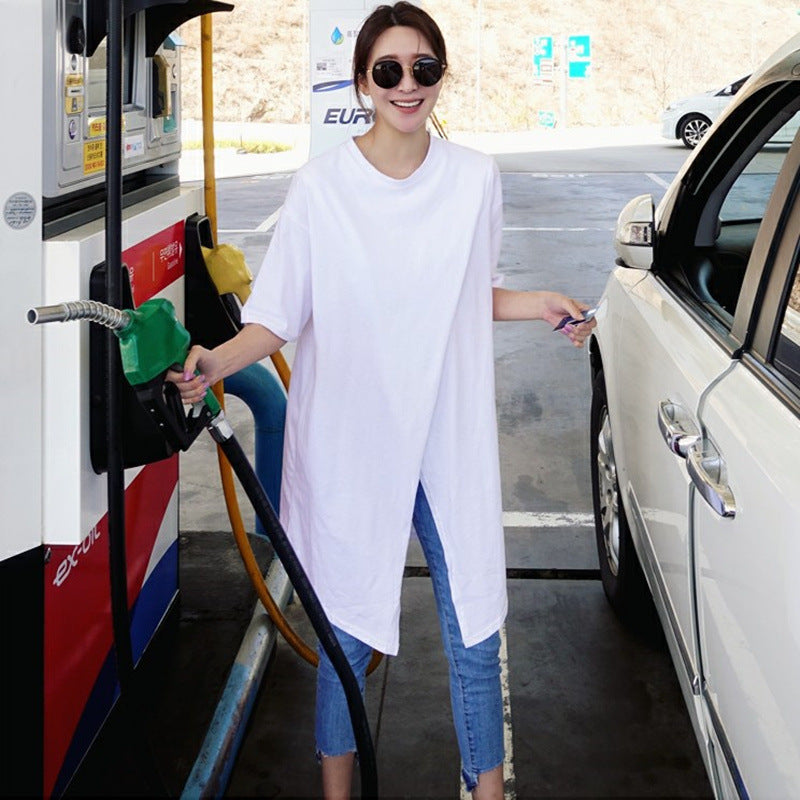 Damen Oversize-Longshirt mit zentraler Frontöffnung, verlängertem Saum und Rundhalsausschnitt Drune