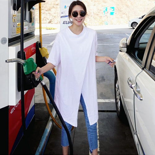 Damen Oversize-Longshirt mit zentraler Frontöffnung, verlängertem Saum und Rundhalsausschnitt Drune