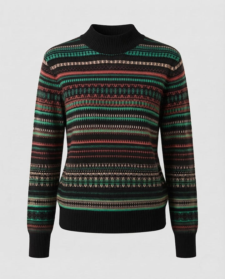 Damen Jacquard-Feinstrickpullover mit kurzem Stehkragen, kastiger Silhouette und Multistreifen-Design Drune