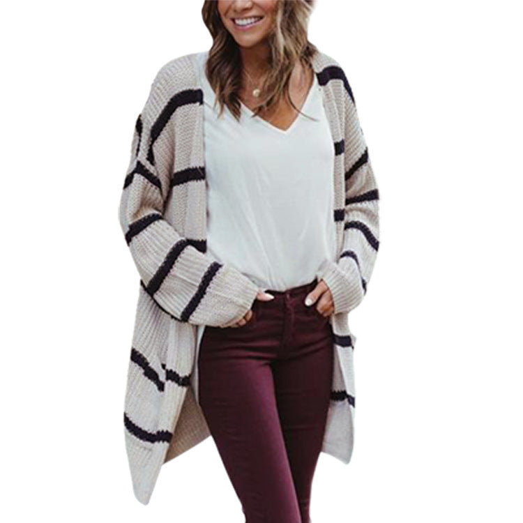 Damen Grobstrickpullover mit lässigem Streifenmustern Drune