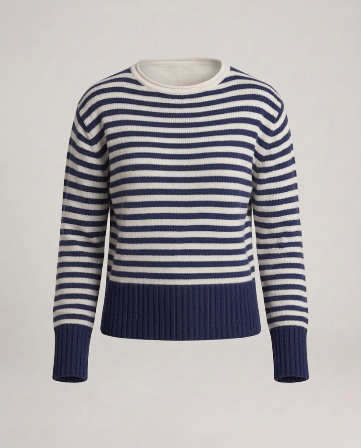 Damen Gestreifter Baumwollmix-Pullover mit breiten Marine‑Streifen und geripptem Saum Drune