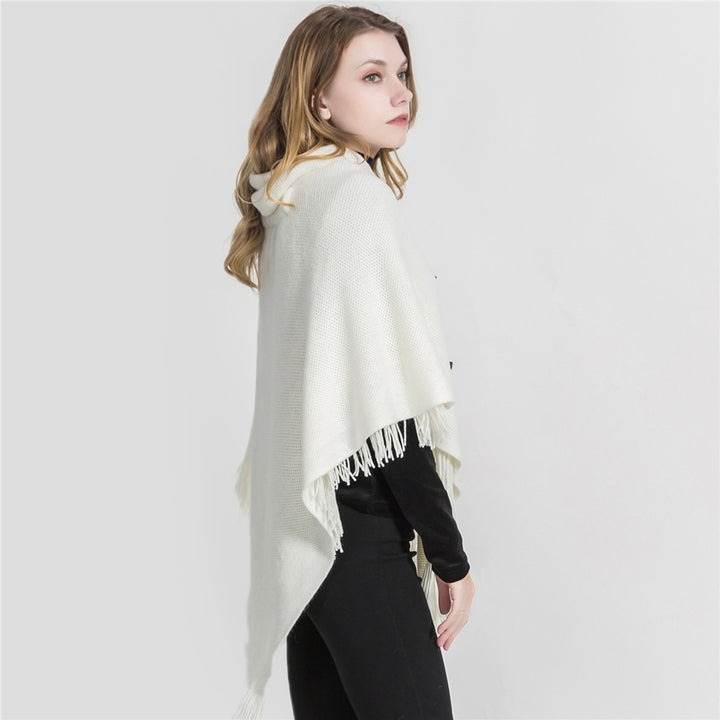 Damen Strick‑Kapuzencape im Hahnentritt‑Jacquard mit Fransensaum Drune