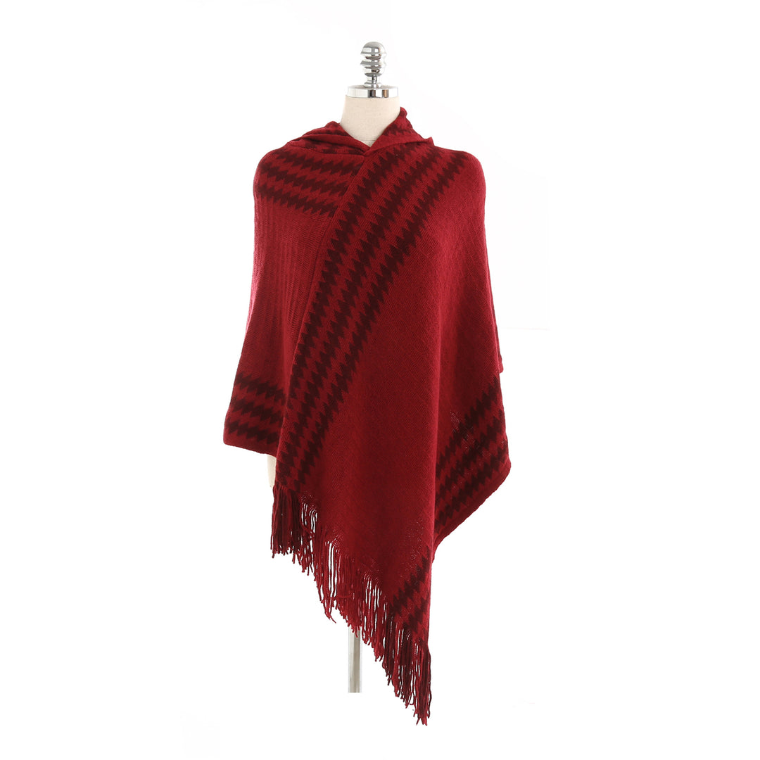 Damen Strick‑Kapuzencape im Hahnentritt‑Jacquard mit Fransensaum Drune