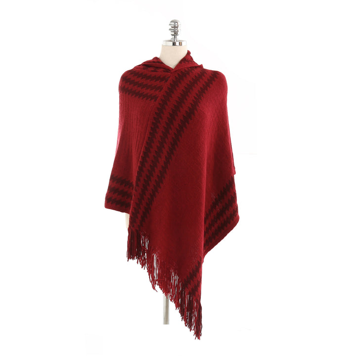 Damen Strick‑Kapuzencape im Hahnentritt‑Jacquard mit Fransensaum Drune