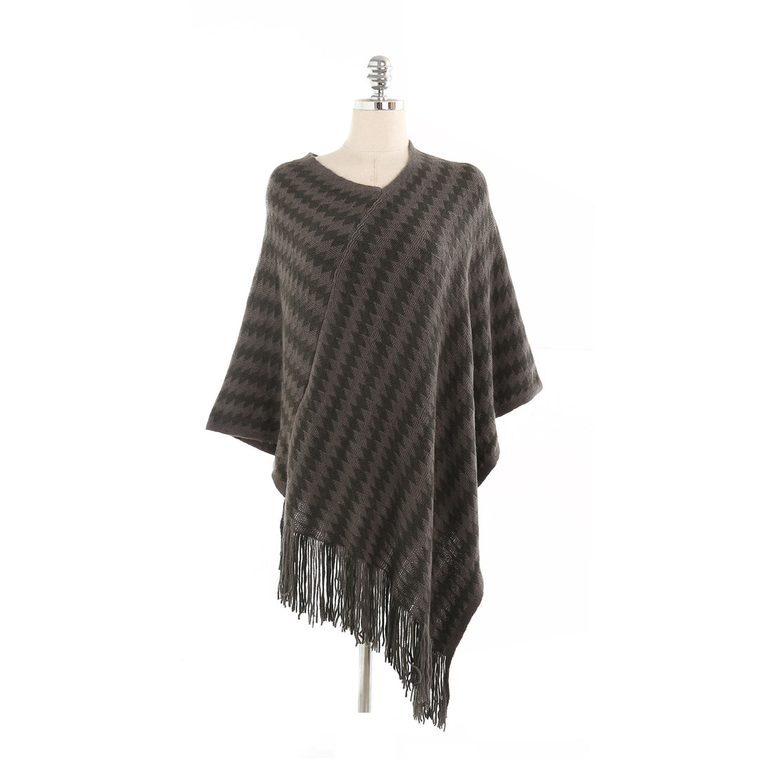 Damen Kaschmir‑Touch Ruana‑Poncho mit Zickzack‑Jacquard und Fransensaum Drune