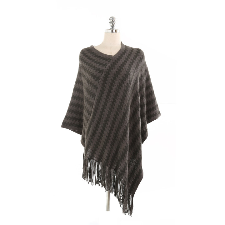 Damen Kaschmir‑Touch Ruana‑Poncho mit Zickzack‑Jacquard und Fransensaum Drune