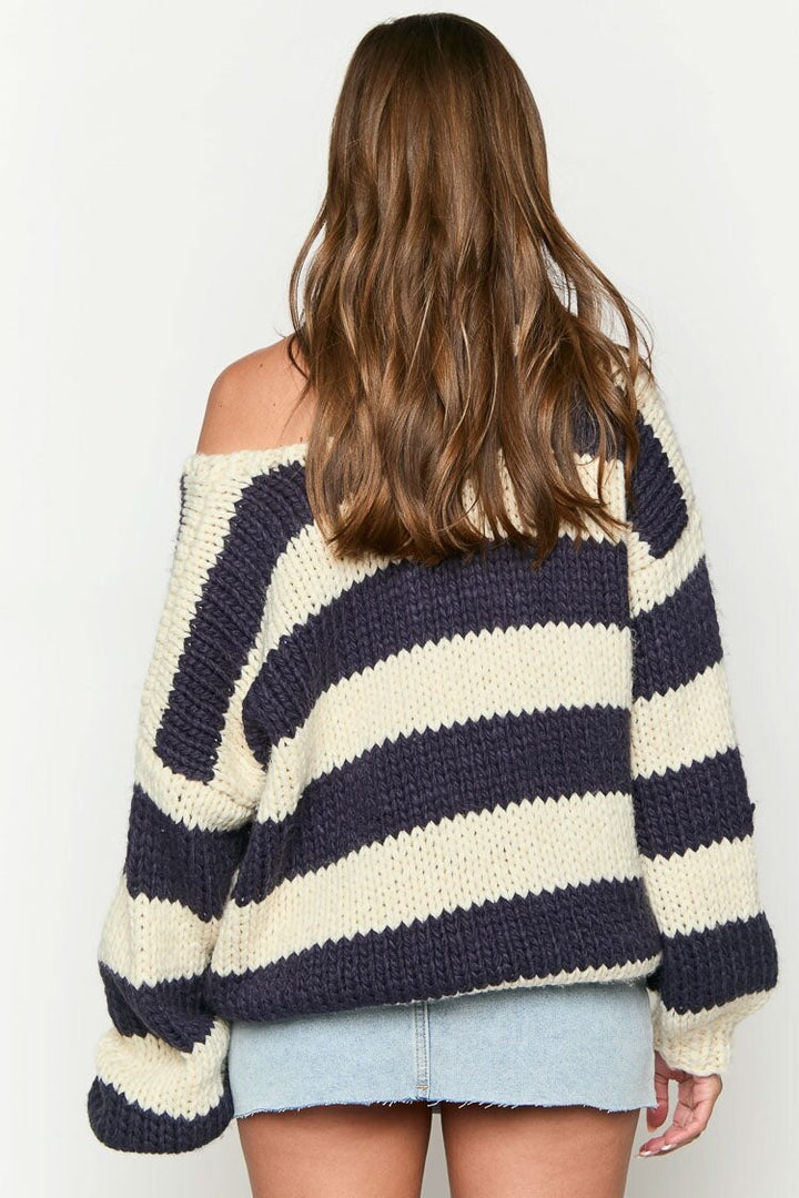 Drune | Gestreifter Strickpullover mit Schulterfreiem Design Schicker Herbstpullover