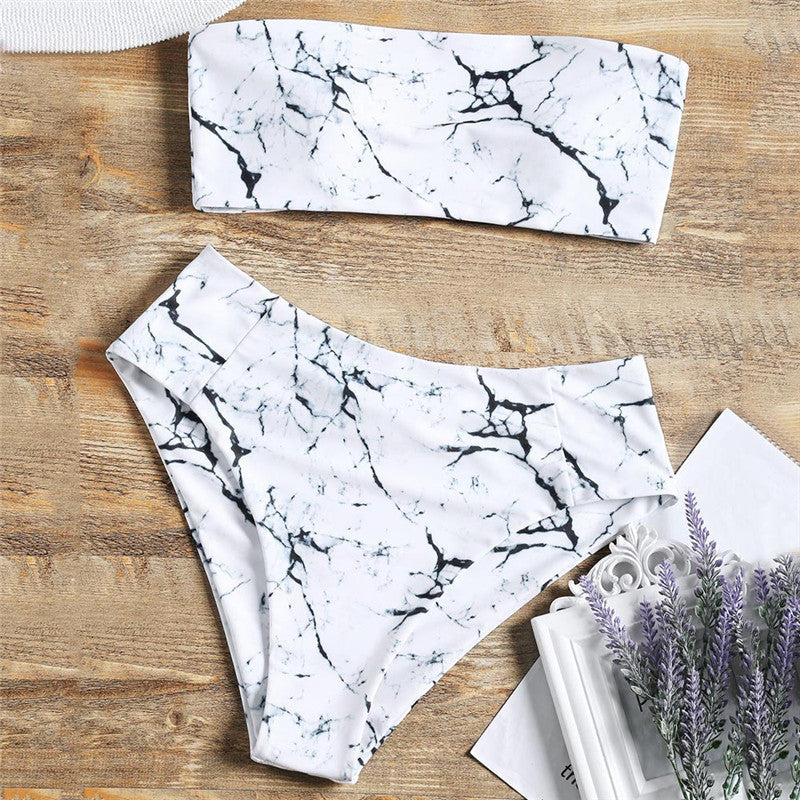 Damen Bandeau-Bikini mit elegantem Marmormuster Drune