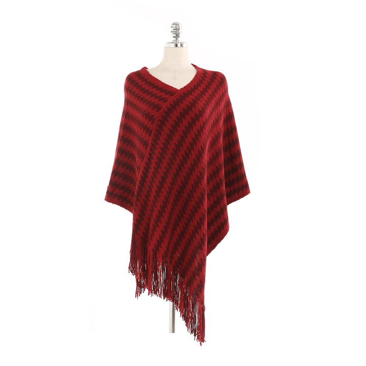 Damen Kaschmir‑Touch Ruana‑Poncho mit Zickzack‑Jacquard und Fransensaum Drune