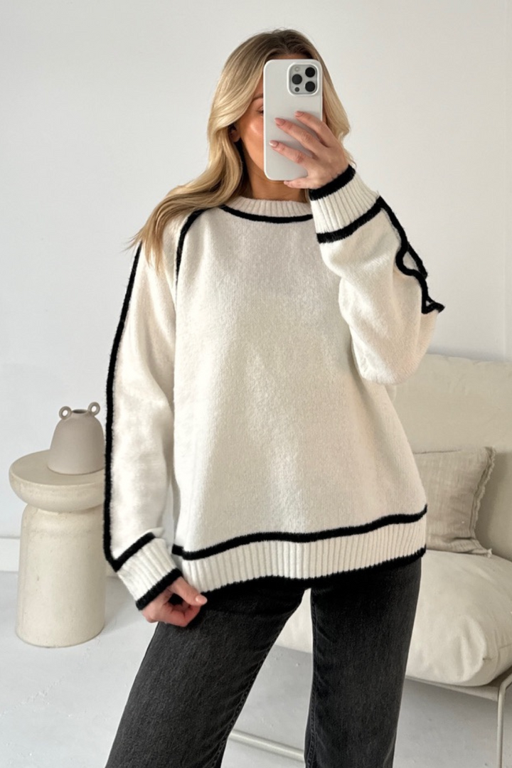 Drune | Damen Rollkragenpullover mit kontrastierenden Nähten - lässiger Oversized-Pullover