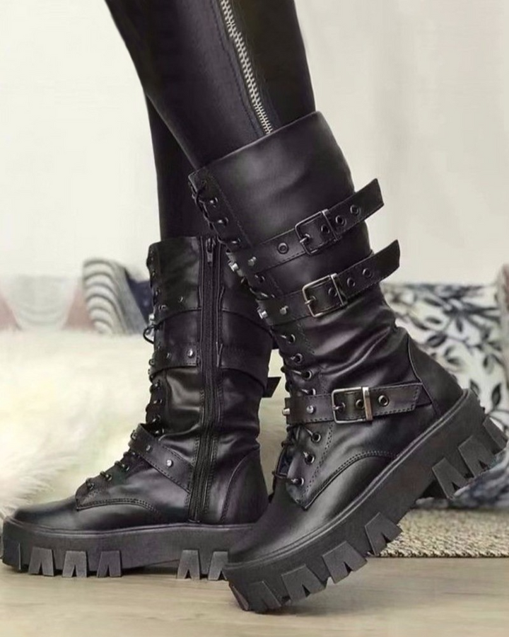 Drune | Stiefel Mit Reißverschluss Und Schnallen