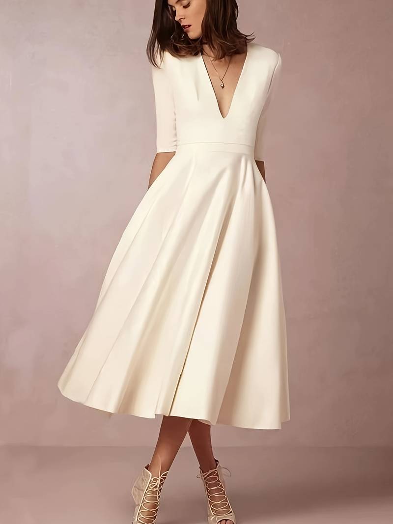 Drune | Elegantes Midi-Kleid mit Tiefem V-Ausschnitt für Damen