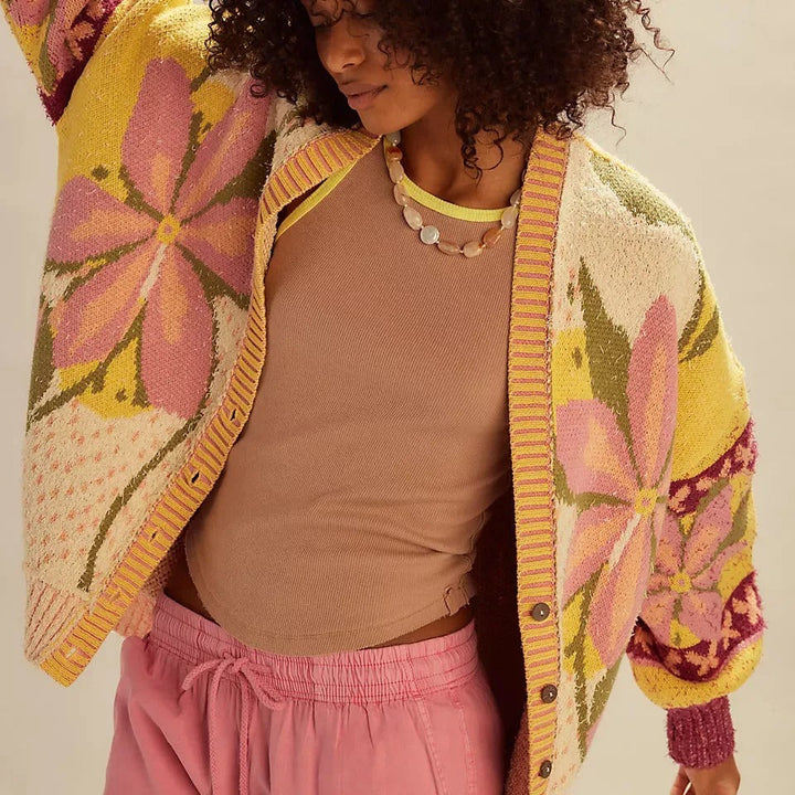 Drune | florale Strickjacke mit weitem Schnitt und langen Ärmeln
