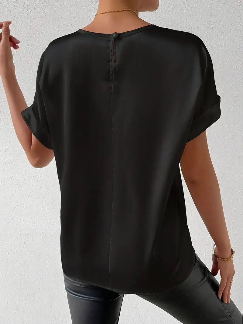 Drune | Satin T-Shirt Mit Umgeschlagenen Ärmeln Für Damen