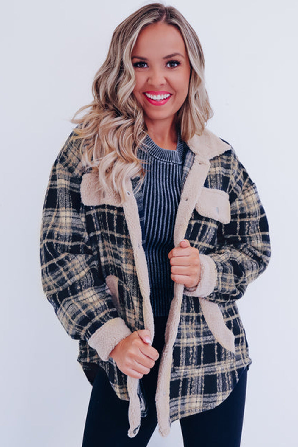 Drune | Karierter Teddyjacke mit Sherpa Polyester-mischung Warm und Bequem