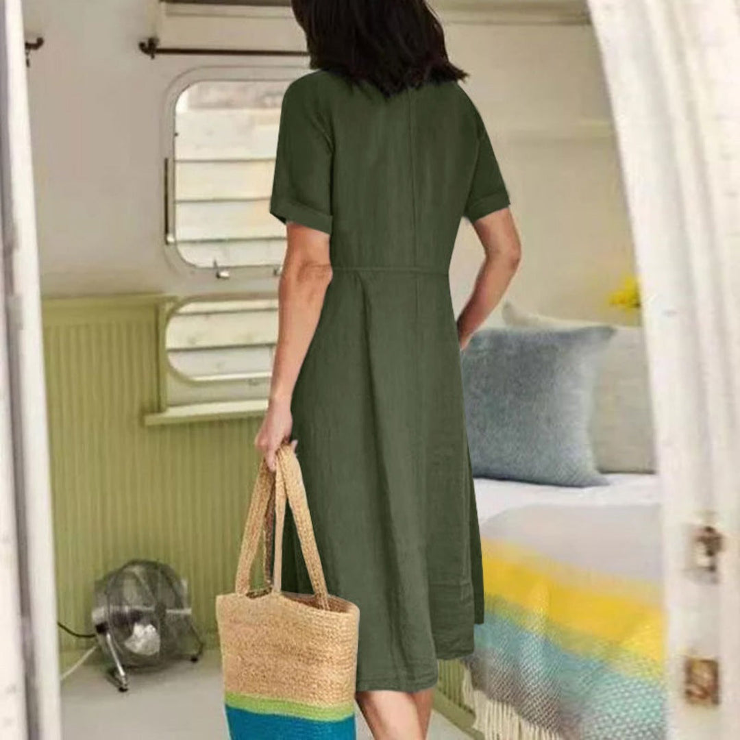 Drune | Lockeres Kleid aus Baumwolle und Leinen mit hoher Taille
