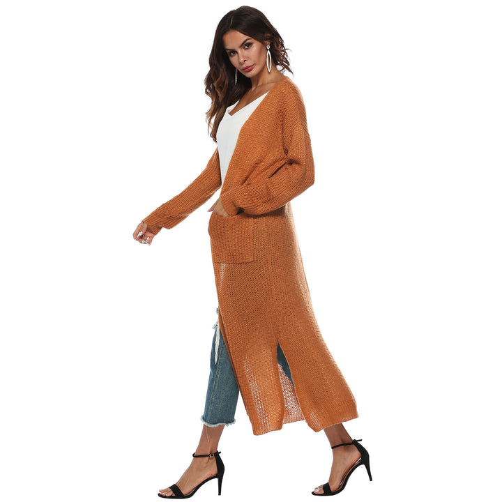 Damen lange Strickjacke mit offenen Fronttaschen und lässigem Schnitt Drune