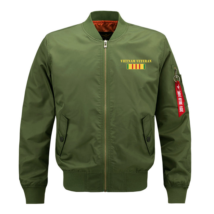 Männer's  gestickte Veteranen Pilot Bomberjacke mit Sleeve Utility Pocket Drune