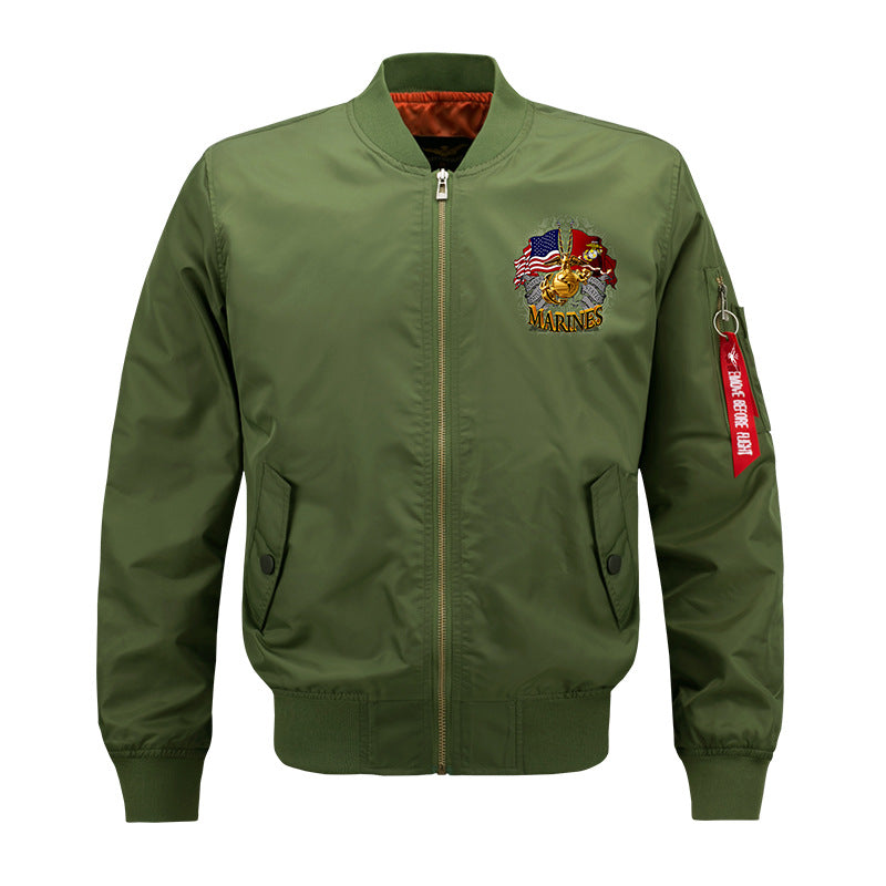 Herren  bestickte Wappen MA-1 Style Reißverschluss Bomberjacke mit Ärmeltasche Drune