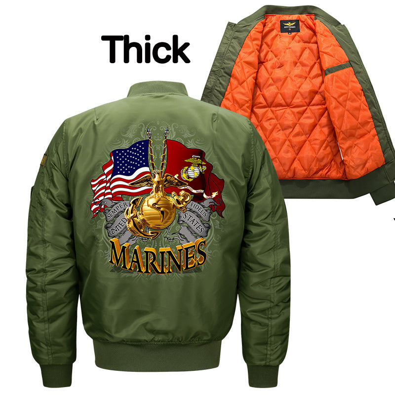 Herren  bestickte Wappen MA-1 Style Reißverschluss Bomberjacke mit Ärmeltasche Drune