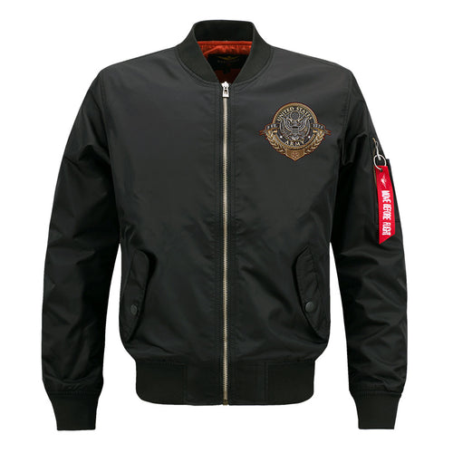 Men's  vintage naval crest pilot bomber with zip sleeve utility tag and ribbed trims Drune