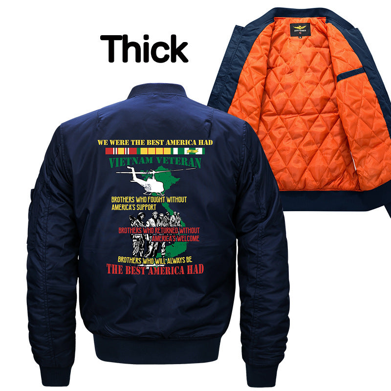Herren  bestickte Vietnam Veteran Flugzeug Bomberjacke mit Ärmelband Utility-Tasche Drune