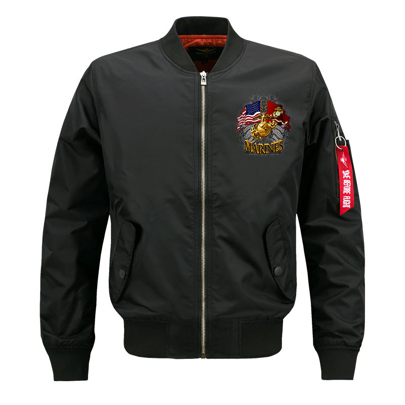 Herren  bestickte Wappen MA-1 Style Reißverschluss Bomberjacke mit Ärmeltasche Drune
