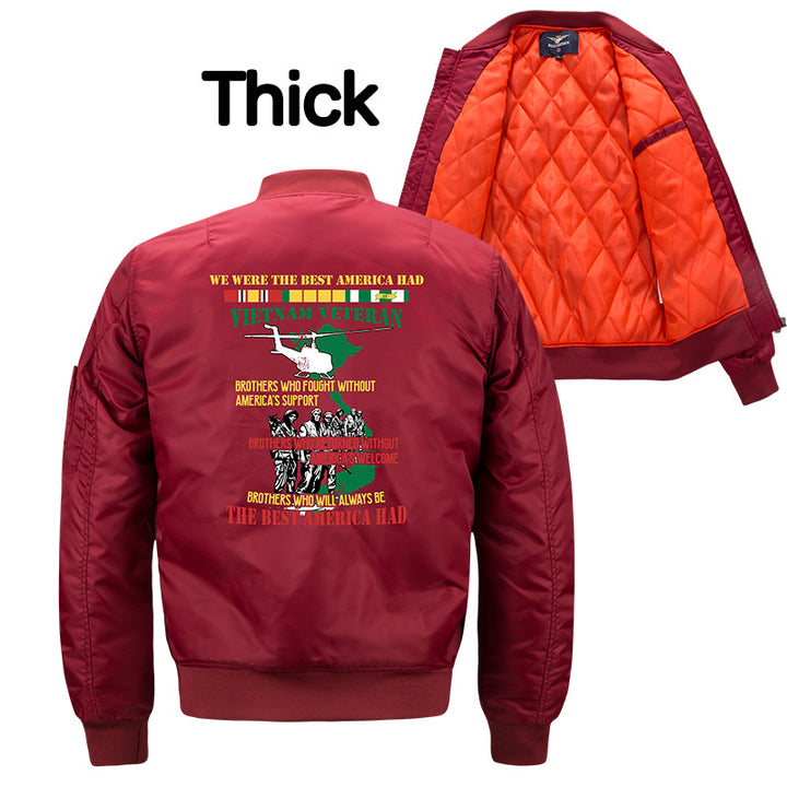 Herren  bestickte Vietnam Veteran Flugzeug Bomberjacke mit Ärmelband Utility-Tasche Drune