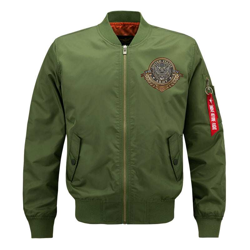Men's  vintage naval crest pilot bomber with zip sleeve utility tag and ribbed trims Drune