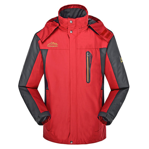 Herren dreilagige Hardshell-Outdoorjacke mit abnehmbarer Kapuze, verschweißten Nähten und Brust-Reißverschlusstasche Drune