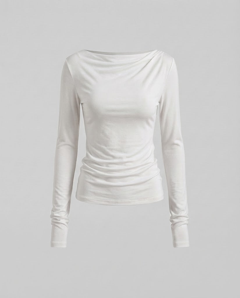 Damen Schmal geschnittenes Off-Shoulder-Longsleeve aus feinem Stretchjersey Drune