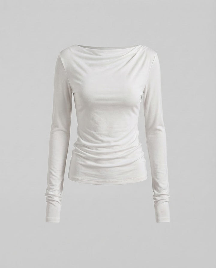 Damen Schmal geschnittenes Off-Shoulder-Longsleeve aus feinem Stretchjersey Drune