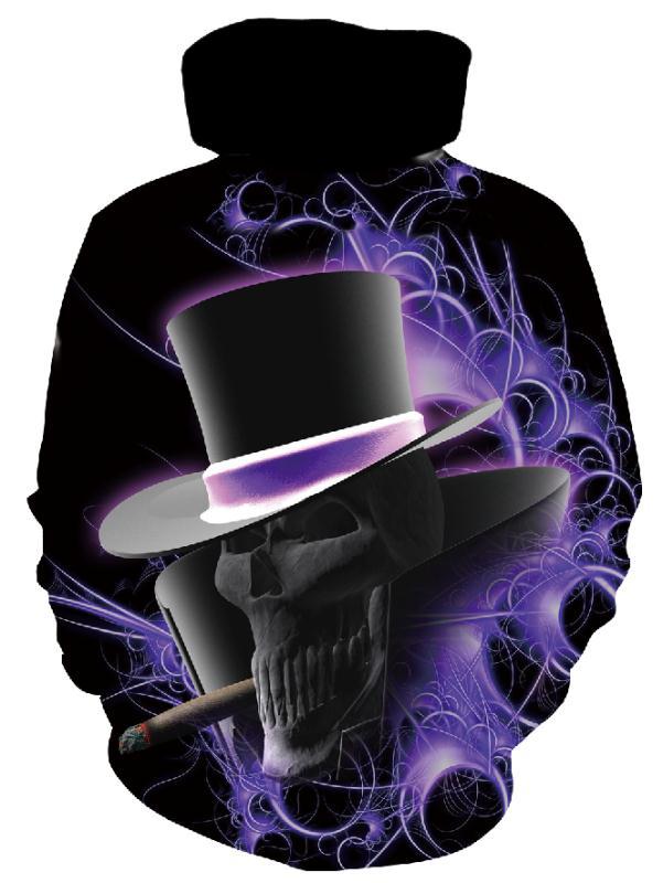 Herren Kapuzenpullover mit fotorealistischem 3D-Skull-Print, Kronen- & Kettenmotiv Drune