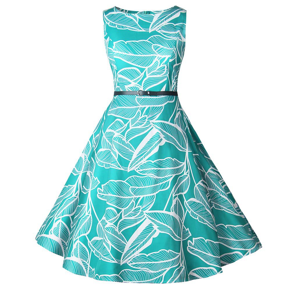 Damen Swingkleid mit floralem Design und elegantem Taillengürtel Drune