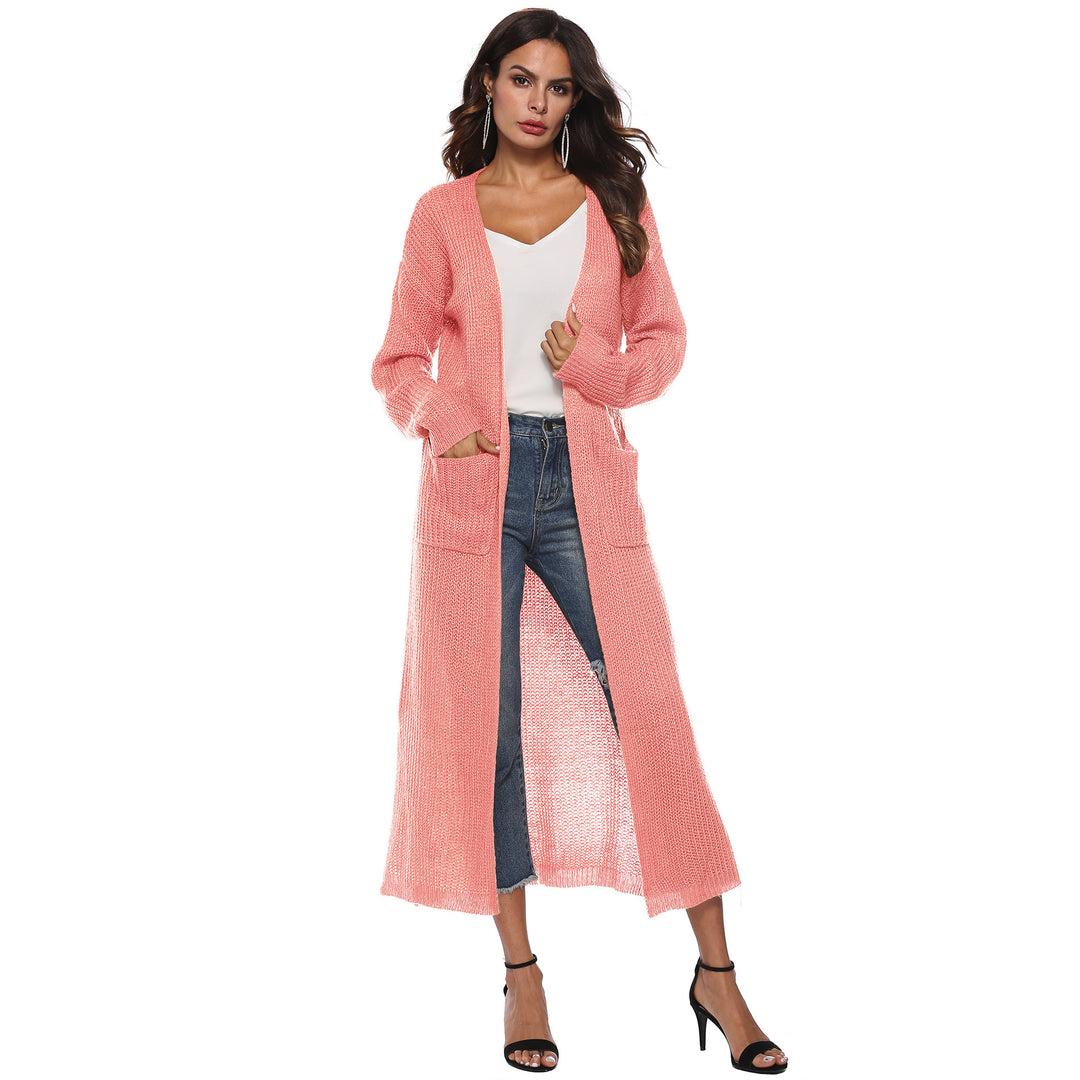 Damen lange Strickjacke mit offenen Fronttaschen und lässigem Schnitt Drune