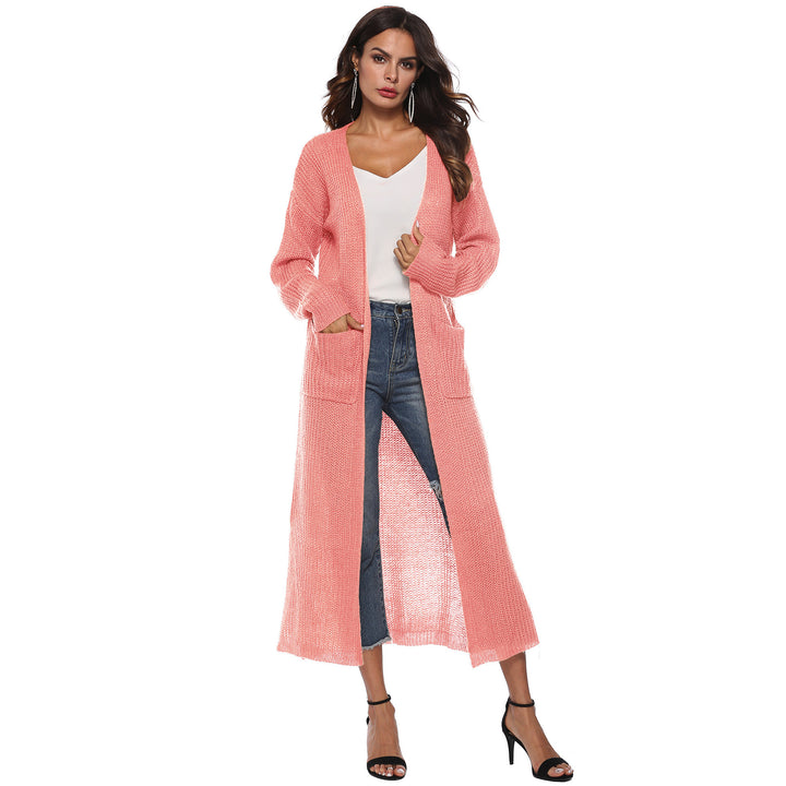 Damen lange Strickjacke mit offenen Fronttaschen und lässigem Schnitt Drune